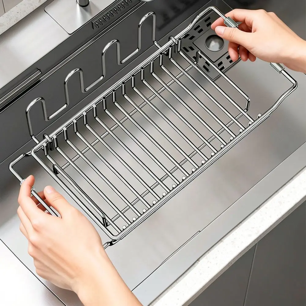 Adjustable Kitchen Dish Drying Rack Stainless Steel Retractable Sink Organizer Basket For Fruit Vegetable Washing Tools