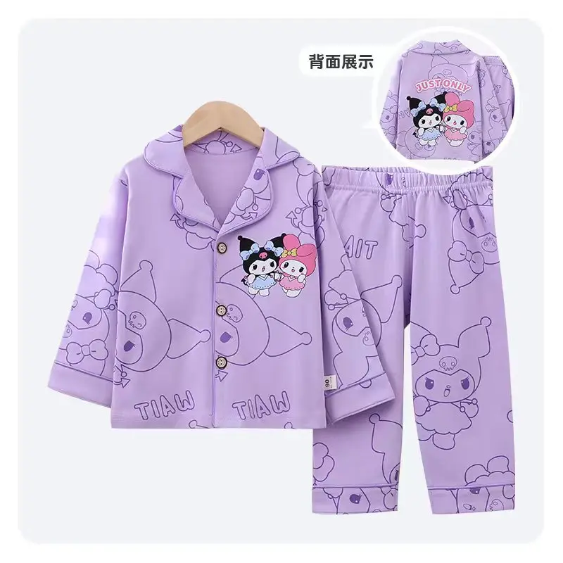 Hello Kitty Kuromi Anime Kawaii Sanrio cárdigan de algodón, pantalones para el hogar, camisa linda, My Melody, pijamas de ocio cómodos, regalos