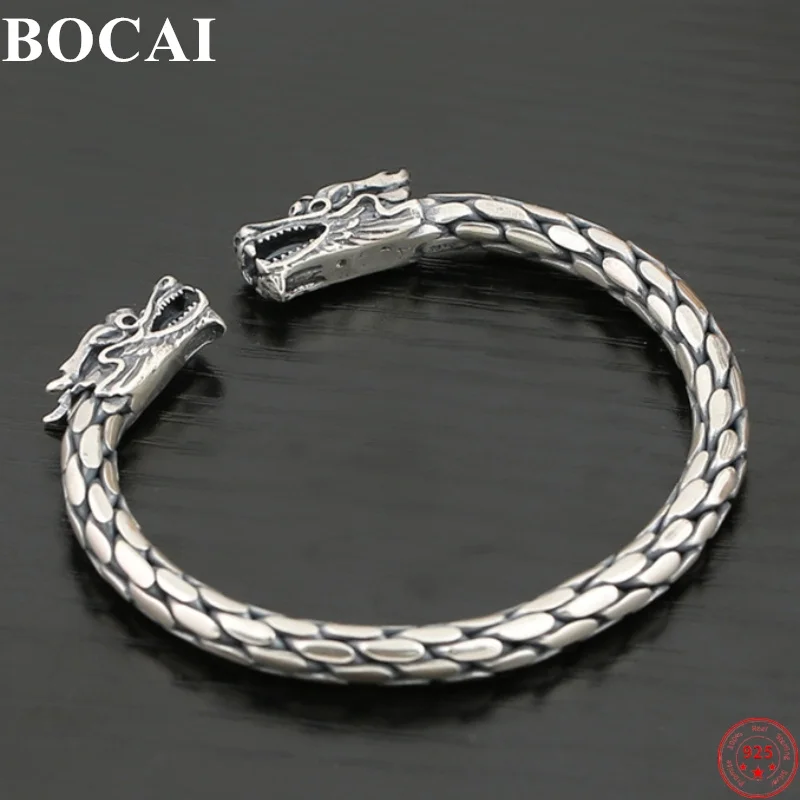 

BOCAI S925 Sterling Silver Bracelets for Women Men Double Dragone Heads Twist Bangle Argentum Punk Jewelry Gift Free Shipping