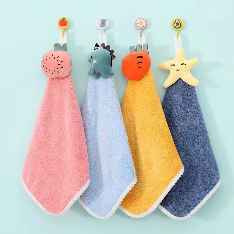 Kitchen Hand Towel, Hanging Cartoon Style Hand Towel, Coral Fleece Thickened, Absorbent, Non Shedding, Non Fading Hand Cloth