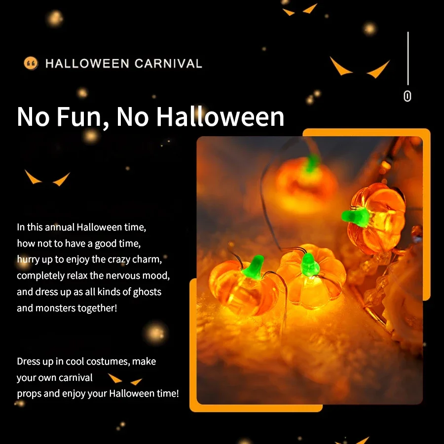 Guirnalda de luces LED de calabaza para Halloween, farolillo de 1M, 2M y 3M para interior y exterior, accesorios de decoración para fiesta y Festival