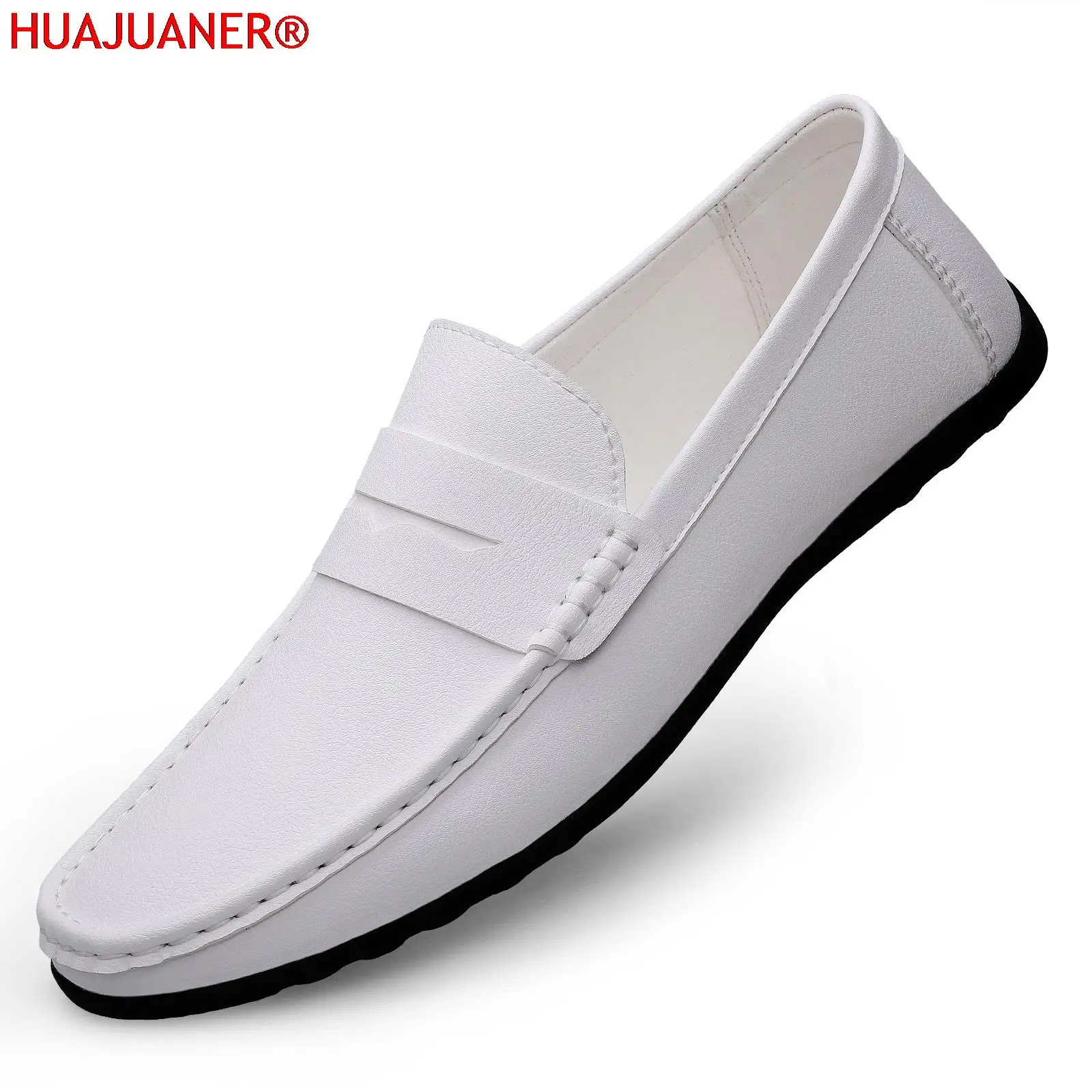 Verão masculino casual mocassins de couro sapatos mocassins moda luz branca preto tênis deslizamento-on condução apartamentos tamanho grande 38-47