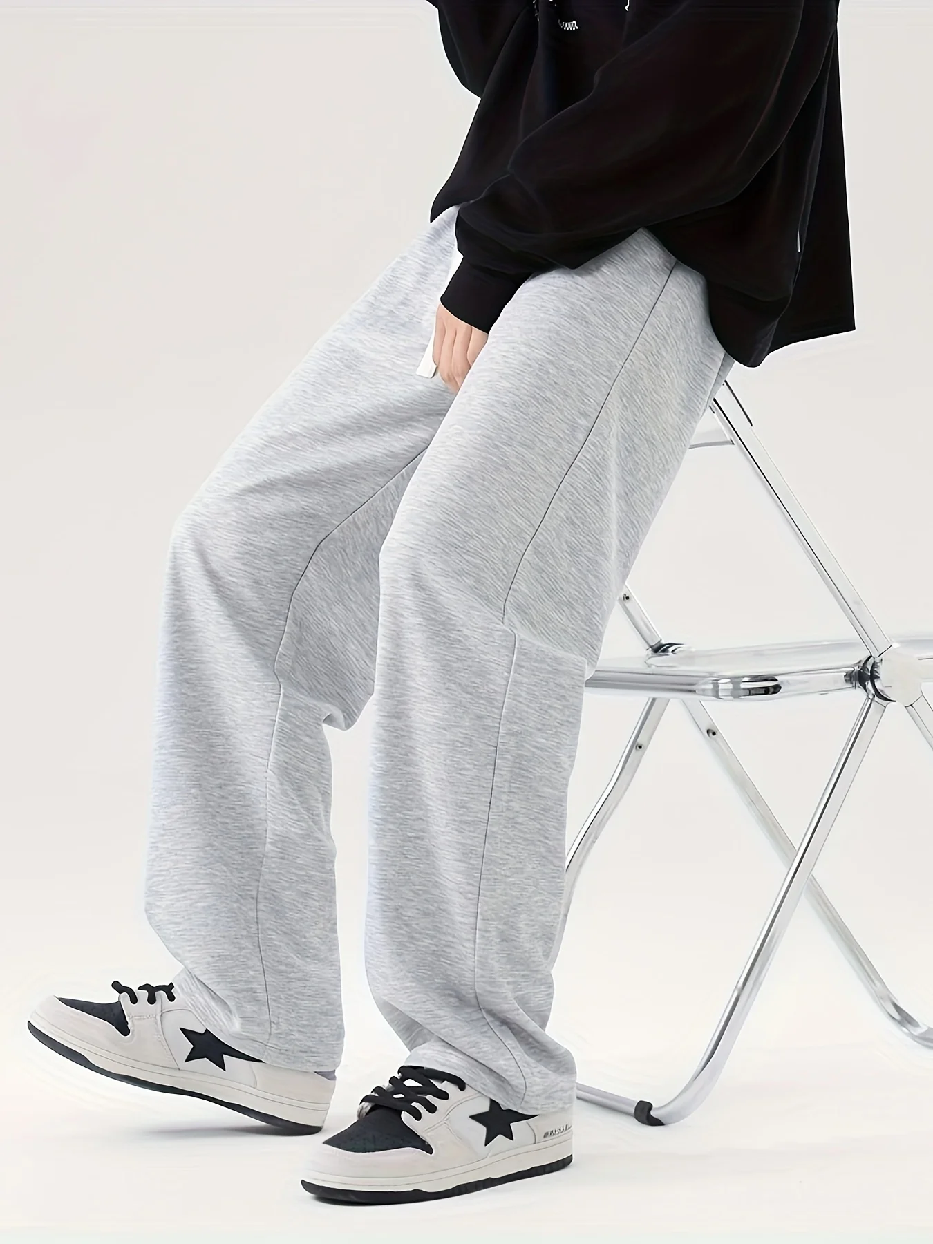 

Мужские осенне-зимние стильные однотонные брюки с широкими штанинами и эластичной талией большого размера, подходящие для занятий спортом и активного отдыха