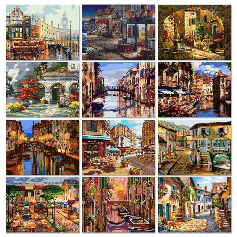 

5D DIY Diamond Painting Kits Town Landscape Crystal Diamond Painting Mosaic Embroidery Cross Stitch Beads Home Decor