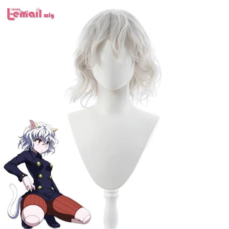 L-Email Tóc Giả Tóc Tổng Hợp Hunter X Hunter Neferpitou Cosplay Bộ Tóc Giả Neferpitou Bạc Trắng Ngắn Da Chịu Nhiệt Nữ bộ Tóc Giả