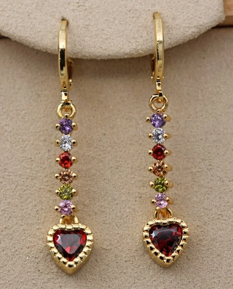 

Trendy Dangle Drop Earrings for Women Gold Color Chain Earring Rainbow Zircon Jewelry Accessories for Wedding Engagement Gift