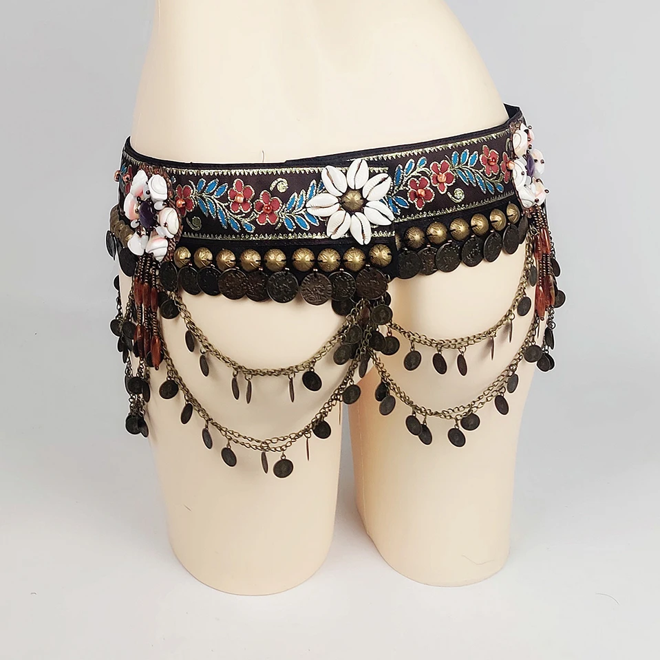 스웨그가 있는 자수 부족 벨리 댄스 벨트 코인 벨트