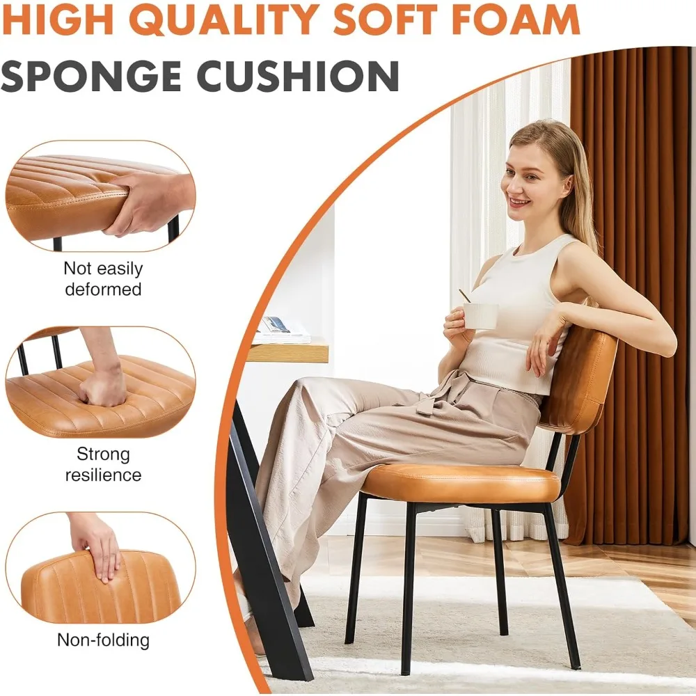 Ensemble de 4 chaises de salle à manger, chaises d'appoint rembourrées pour cuisine moderne du milieu du siècle, avec siège coussin en simili cuir et pieds en métal