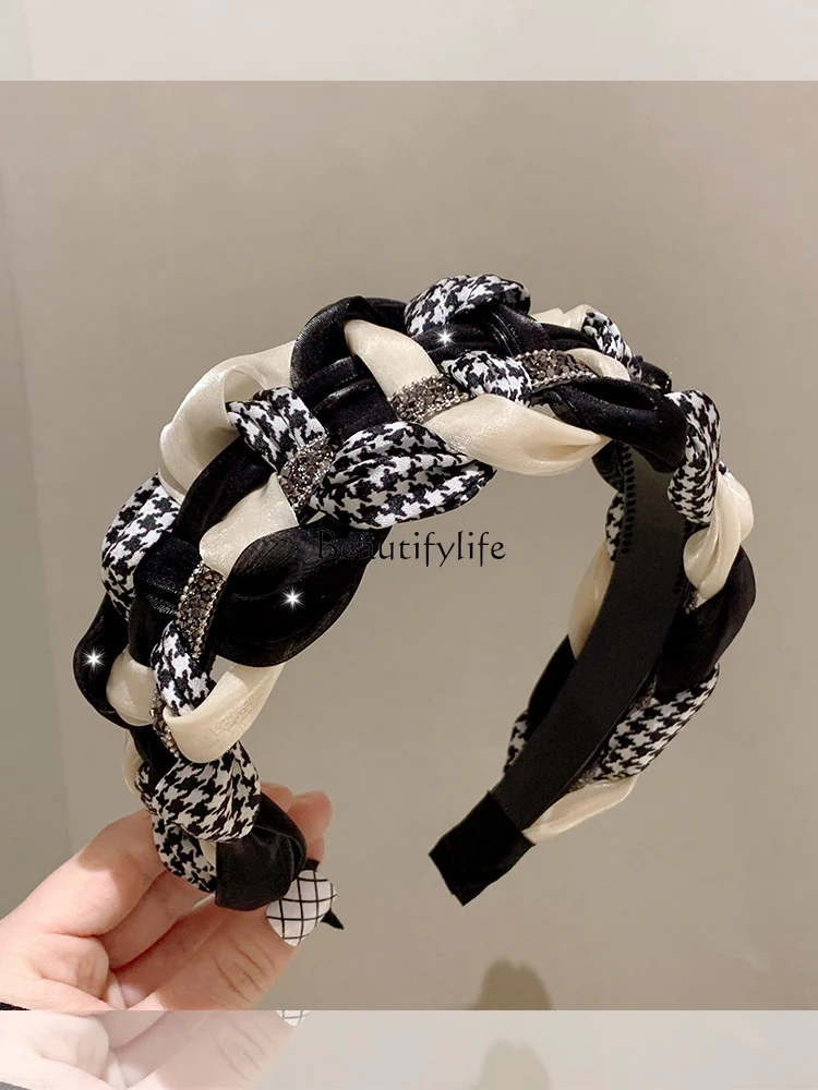 Houndstooth Wide-Edge Rhinestone Headband, Elegant High Sense, High Skull, Top Show Face, Small Hair Accessory