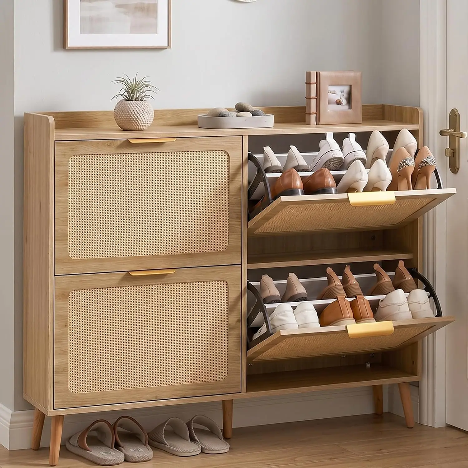 Natural Natural Rattan Shoe Cabinet Slim Flip Drawer Entryway Storage, Customized - Aliexpress Deal