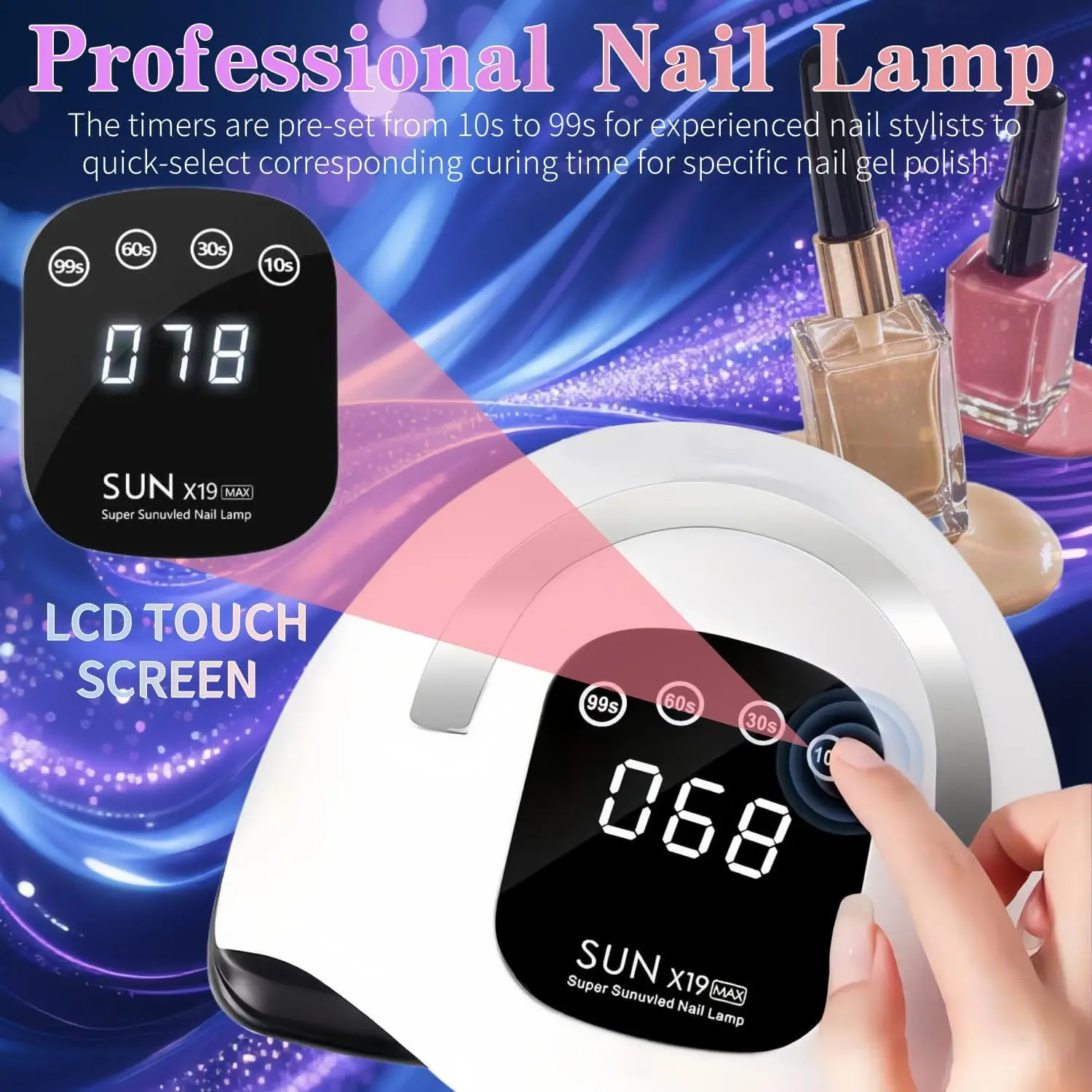 مصباح أظافر LED بالأشعة فوق البنفسجية 72 خرز 320 وات مع مؤقت ومستشعر لطلاء الجل