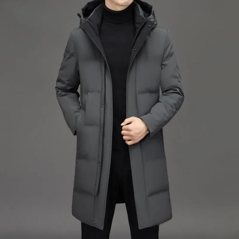 Winter Coat Long Pattern Loose Leisure Parkas New Men Down Jacket Thicken Warm Outwear Hooded Middle Age Overcoat