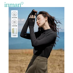 INMAN Women Tees 2023 Winter Long Sleeve Half High Collar Slim Fit T-shirt Simple Basic Versatile Four Colors Undershirt Tops