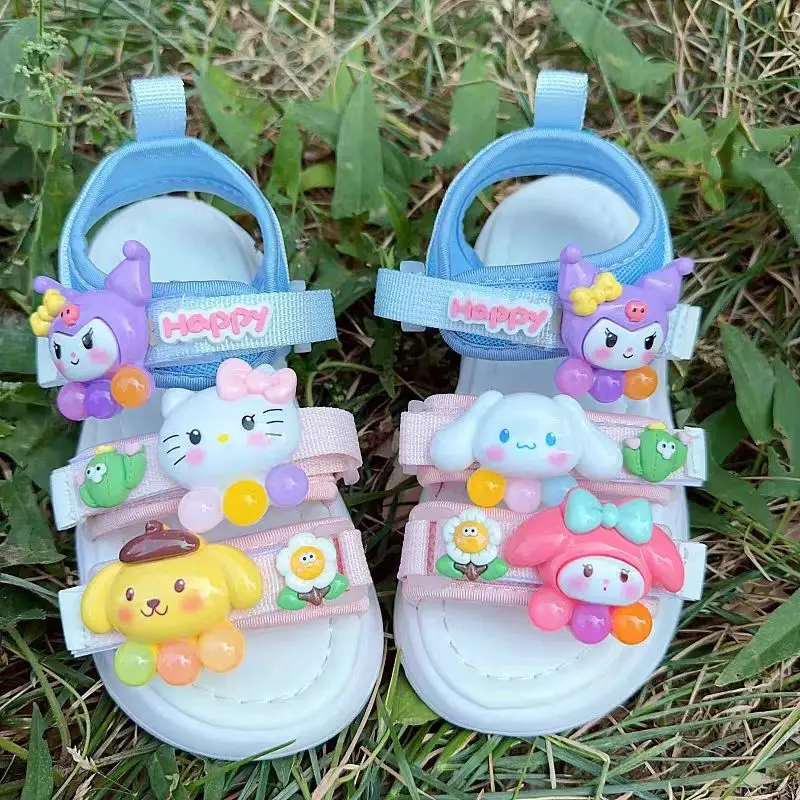 

Sanrio Kids Hello Kitty сандалии для мальчиков, повседневная обувь, мягкая детская пляжная обувь Kawaii, обувь принцессы для девочек, летняя уличная противоскользящая обувь