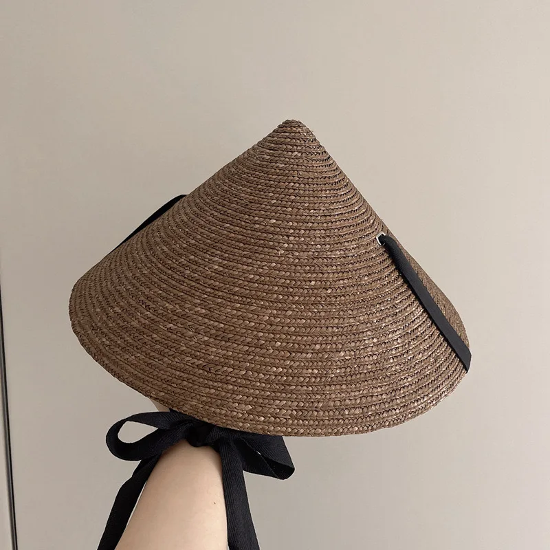 European American Vacation Black Khaki Natural Straw Hats For Women Bucket Hat Tied Up Magician Cap Summer Beach Sun Hat New