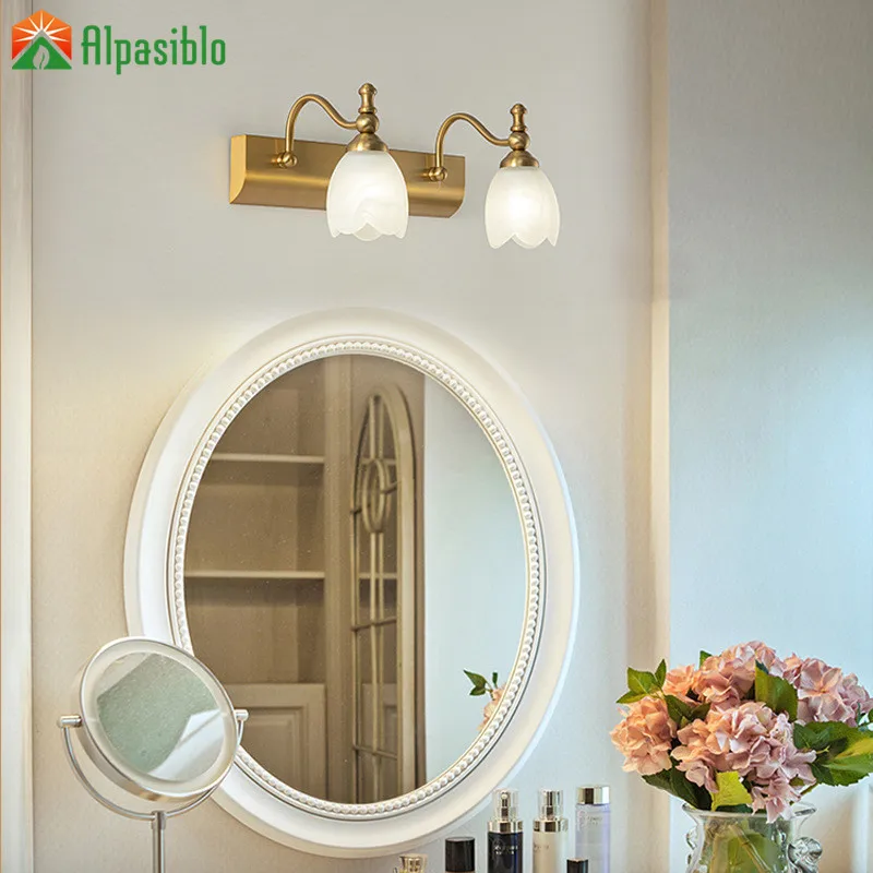 Modren with Glass Shade 2 Lights Wall Sconces 3Heads Mirror Front Wall Lights Retro Style Indoor Vanity LED Wall Lamps