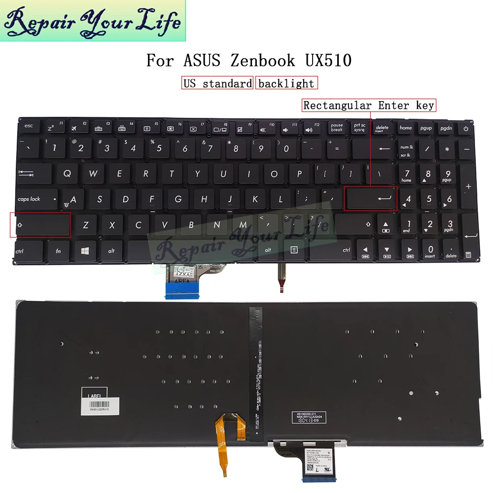 

US Russian Backlit Keyboard for Asus ZenBook UX510 UX510U UX510UW UX510UXK UX510UX, RU-EN Keyboards 0KNB0-662QRU00 0KN0-UQ2R13