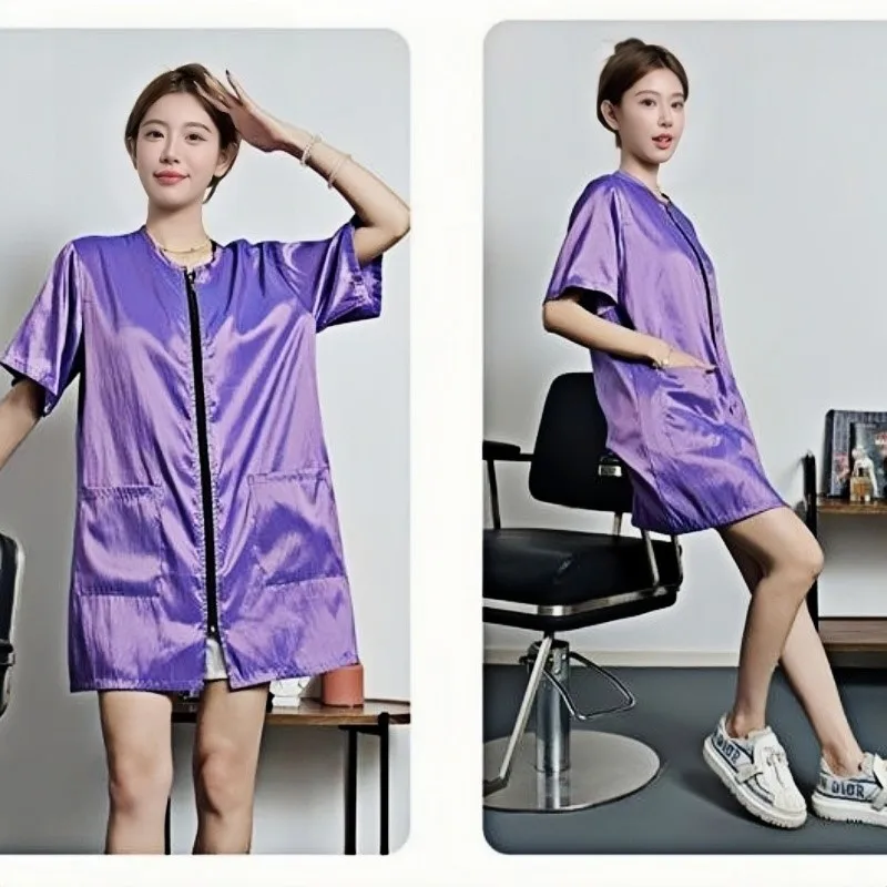 Anti Oil Dirty Short SleevedWith Kitchen Apron With Pockets Women'sPainting Cooking Working Nail Salon Beauty Apron Work Uniform