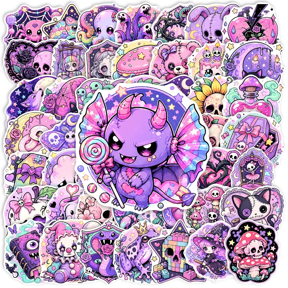 10/30/50pcs Purple Dark Gothic Style Cartoon Stickers Cute Skull Animal Graffiti Decal for Suitcase Laptop Car Aesthetic Sticker
