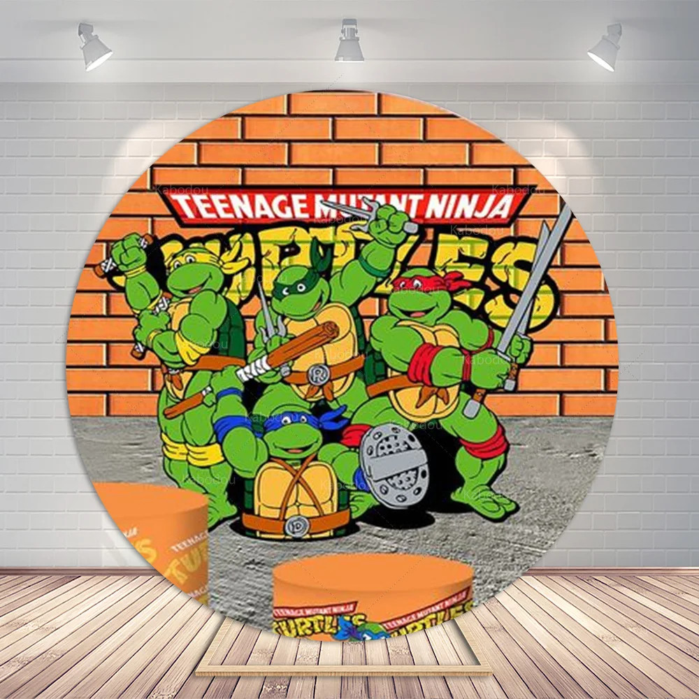 Teenage Mutant Ninja Turtles Round Backdrop Decoration Boy Birthday Party Background TMNT Photo Cylinder Cover Elastic Banner