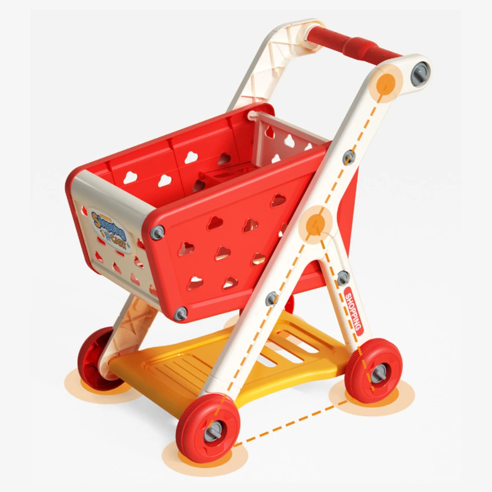 WizKidz Kids Shopping Cart Toy Grocery Trolley With Pretend Play Food Set Supermarket Playset Accessories For Toddlers Aged 3+