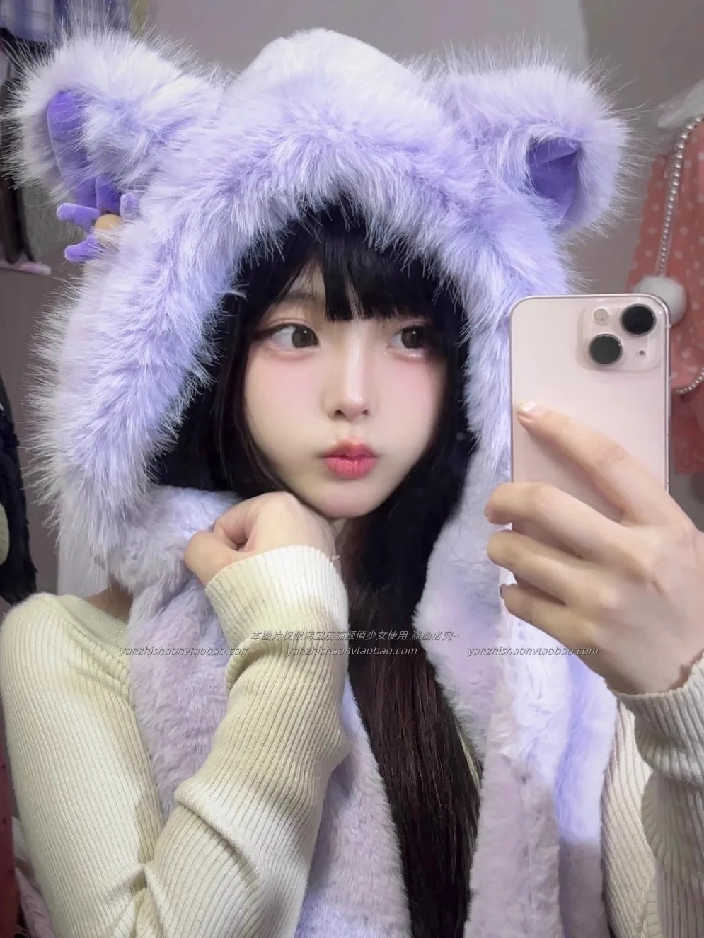 

Cute Little Flower Plush Hat Scarf Gloves Integrated Female Autumn and Winter Warm Cycling Windproof Three-piece Set Student