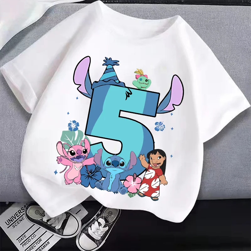 Футболка Lilo Stitch для детей, одежда с принтом номера 1-9, детская одежда, милая футболка в стиле аниме, праздничная одежда, хлопковые детские топы, подарок