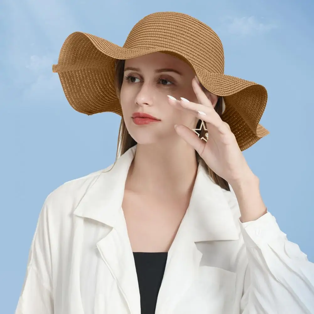 

Women Straw Hat Wide Brim Brim Floppy Breathable Quick-Drying Sun Hat Solid Color Sun Protection Sunscreen Outdoor Beach Hat