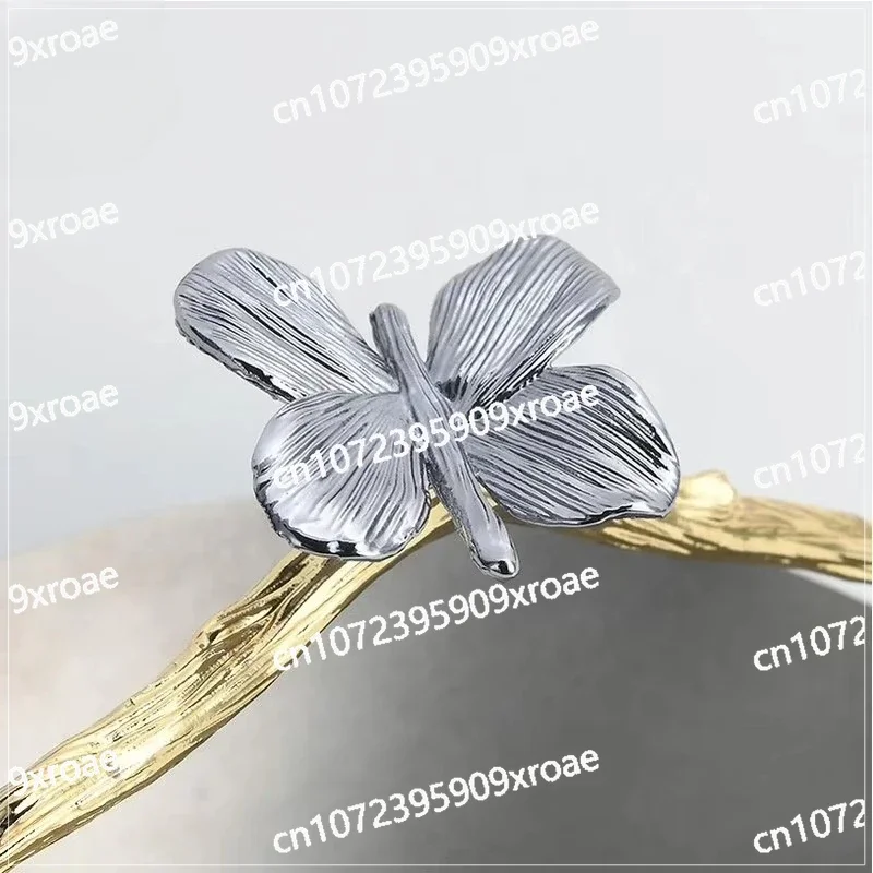 steel fruit bowl with gold metal handle Lightweight luxury high-grade gray stainless