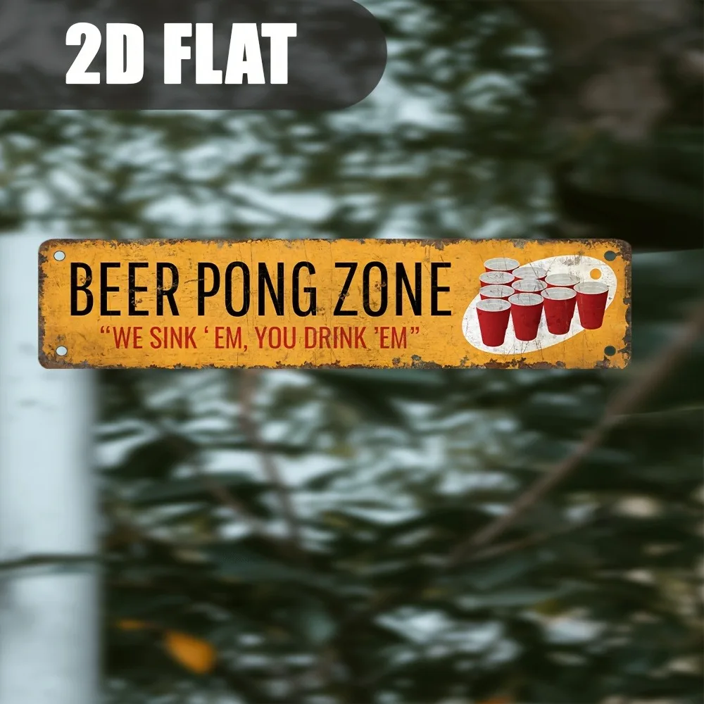 Man Cave Garage Party Decor 2D Flat Vintage Beer Pong Zone Aluminum Plaque Funny Game Wall Hanging Beer Gift For Men