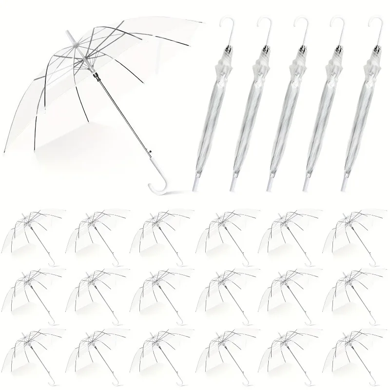 

20pcs Wedding Transparent Umbrellas Bulk Clear Automatic Open Umbrellas Party Pack Valance Umbrellas with White J Hook Handle
