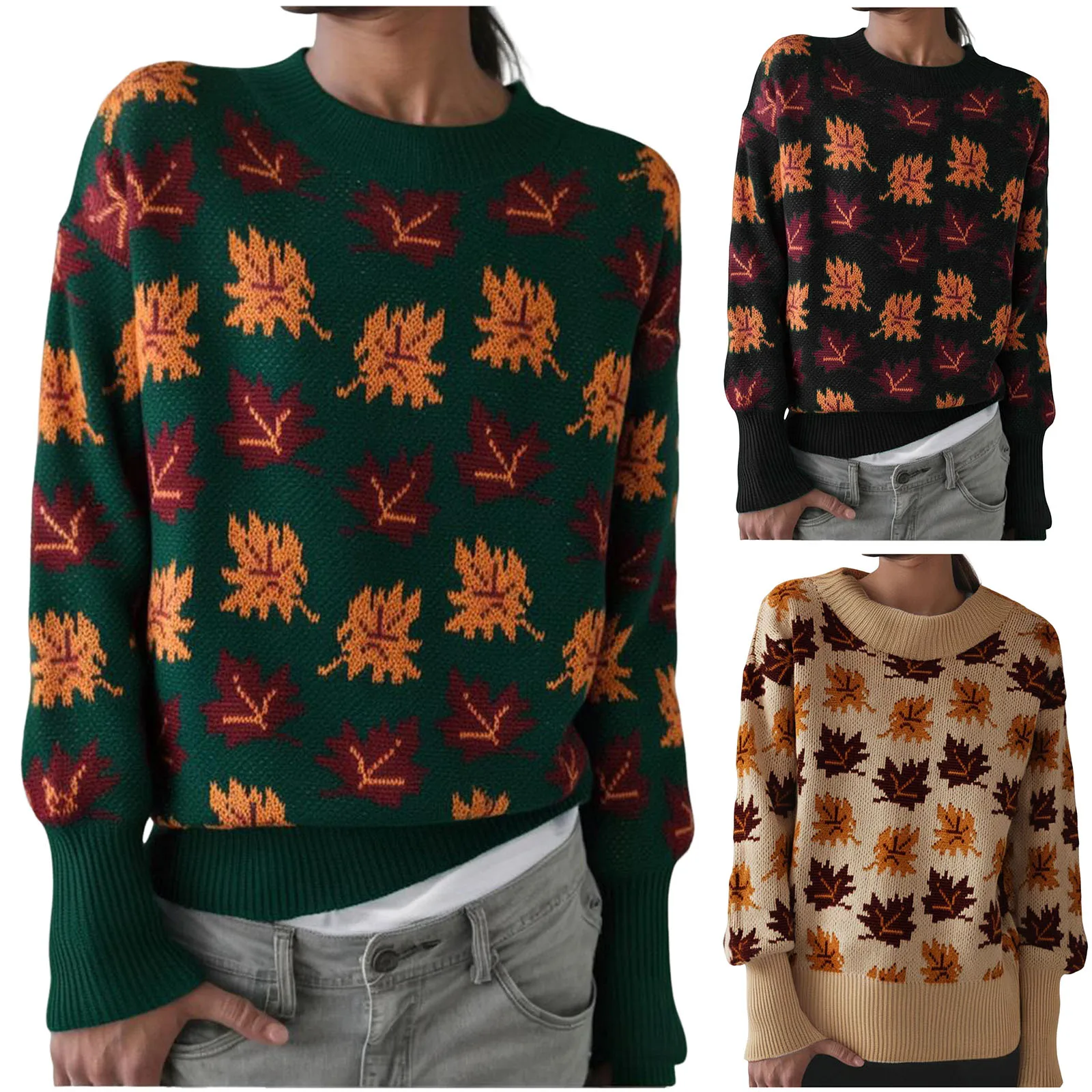 بلوفر جديد للنساء سترات محبوكة مطبوعة غير رسمية بأكمام طويلة ورقبة دائرية سترة خريفية ملابس شتوية للسيدات svître femenskie