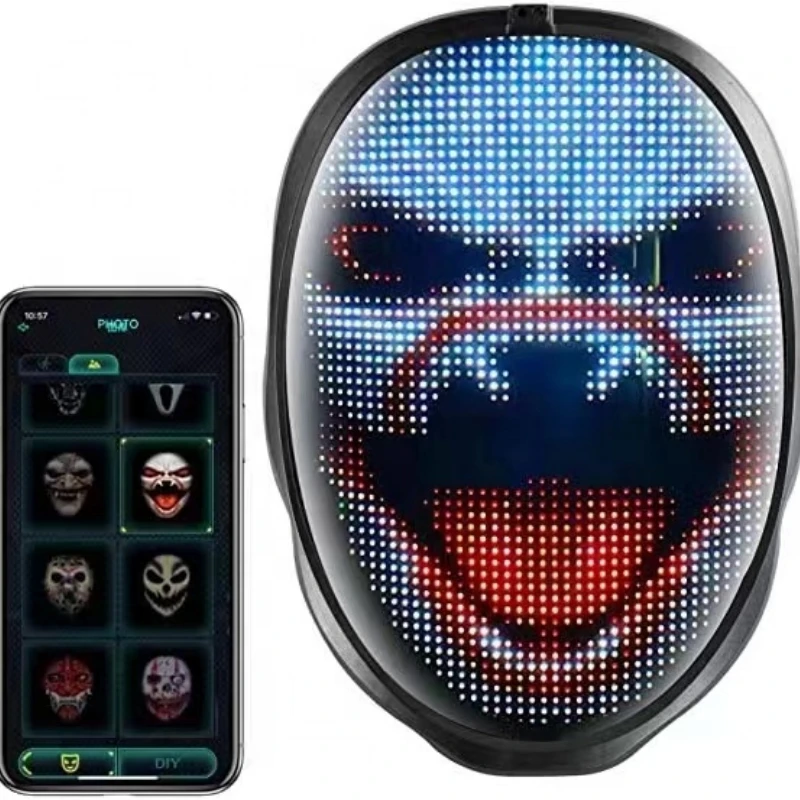 LED Light Up Mask APP Control Programmable Glowing Face Masks For Scary Halloween Festival Costume Masquerade Parties Cosplay