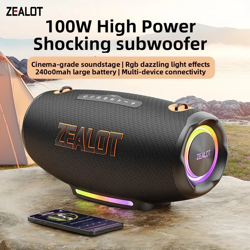 Zealot_S127 100W Portable Subwoofer Bluetooth Speakers TF Card Outdoor Stereo Surround Waterproof Loudspeaker Wireless Sound Box