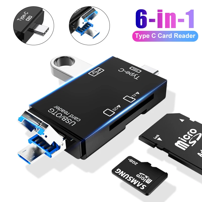 6 In 1 Otg Type C Card Reader Usb 2.0 TF Mirco SD Smart Memory Flash Drive Smart Memory Card Reader TF Camera Mini SD Cardreader