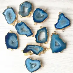 Hot Natural Stones Blue Agates Druzy Slice Pendants Charms Connectors Irregular Raw For DIY Men Jewelry Making 5PCS Wholesale