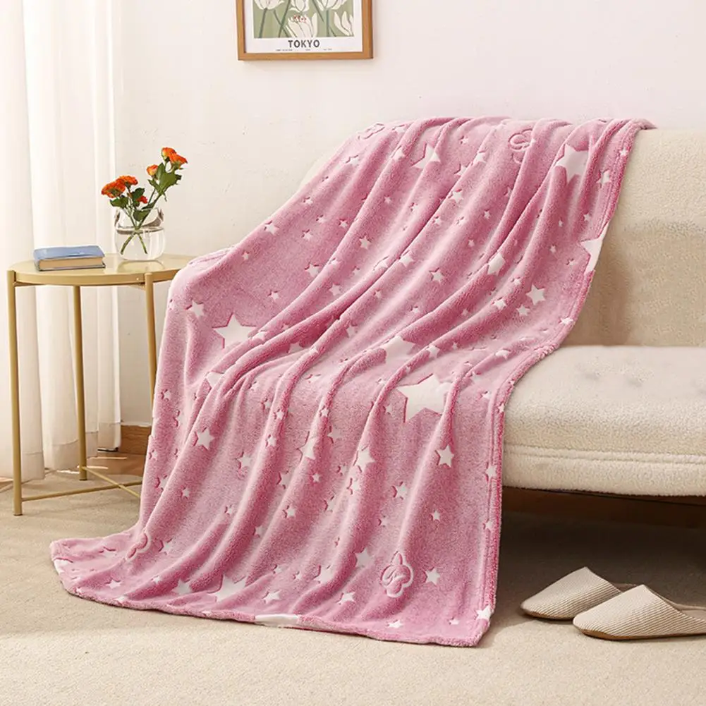 150cm Winter Blanket Glow Dark Star Pattern Comfortable Touch Pink Fleece Blanket Thanksgiving