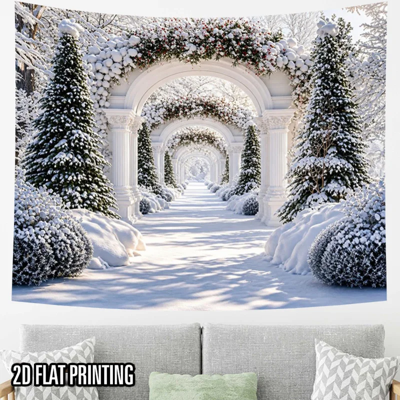 2D Flat Print 1pc Tapestry Snowy Archway Tunnel Wall Hanging, Winter Wonderland Decor Tapestry for Bedroom Playroom Decor