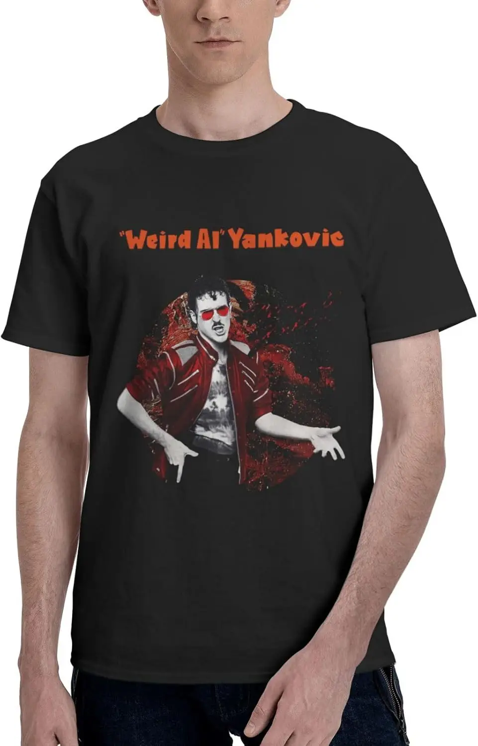 Weird Music Al Yankovic Shirt Men's Cotton Short Sleeve Printed T Shirt Casual T-Shirts Crew Neck Tee Shirt Tops Black