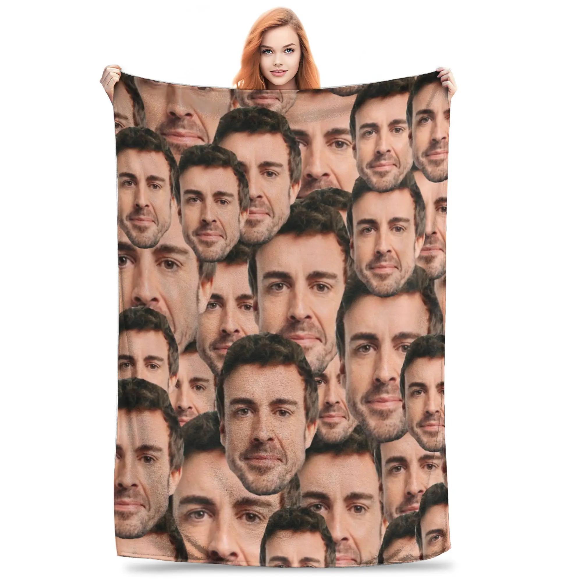 Fernando Alonso Head Throw Blanket for Couch Funny Soft Fuzzy Plush Blanket 50x60 Inches Multi-size Bedspreads for All Seasons
