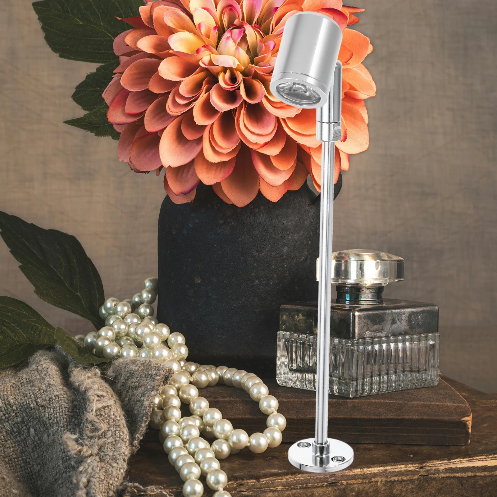 

Small Spotlight LED Jewelry Counter Lights 3W Silver 215MM Natural White Portable Mini Cabinet Display Lighting