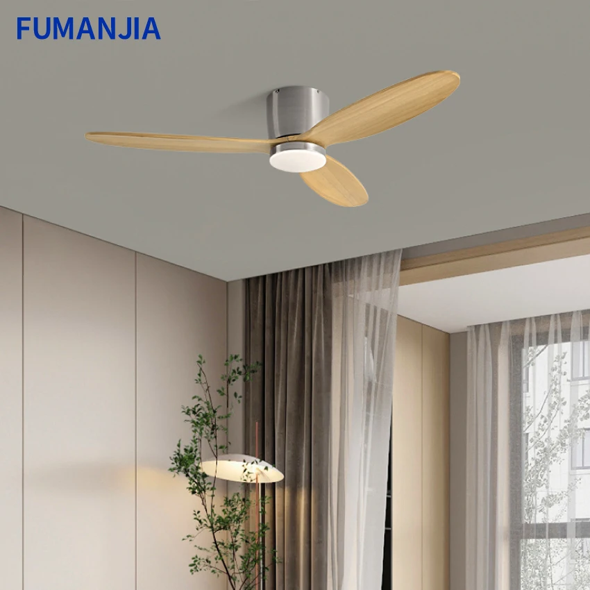 FUMANJIA 36/42/48/52 Inch Ceiling Fan with Light - 3 Solid Wood Blades, DC Motor & Tri-Color Lighting, Remote Control Included