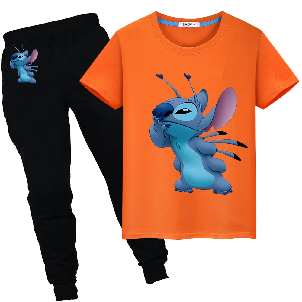 

Stitch Disney Short+pant Sports suit Summer boys girls Cute Tshirts disney Print 100%Cotton T-shirt Kawaii Tees kid holiday gift