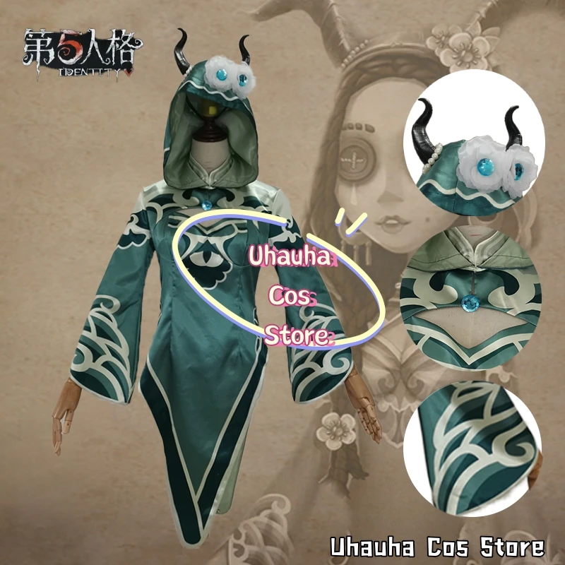 {Uhauha Cos}Kostum Cosplay Fiona Gilman Priestess dari Game Anime Identity Ⅴ, QIPAO Cina Seksi Warna Hijau, Wig Fiona Gilman, Set Seragam