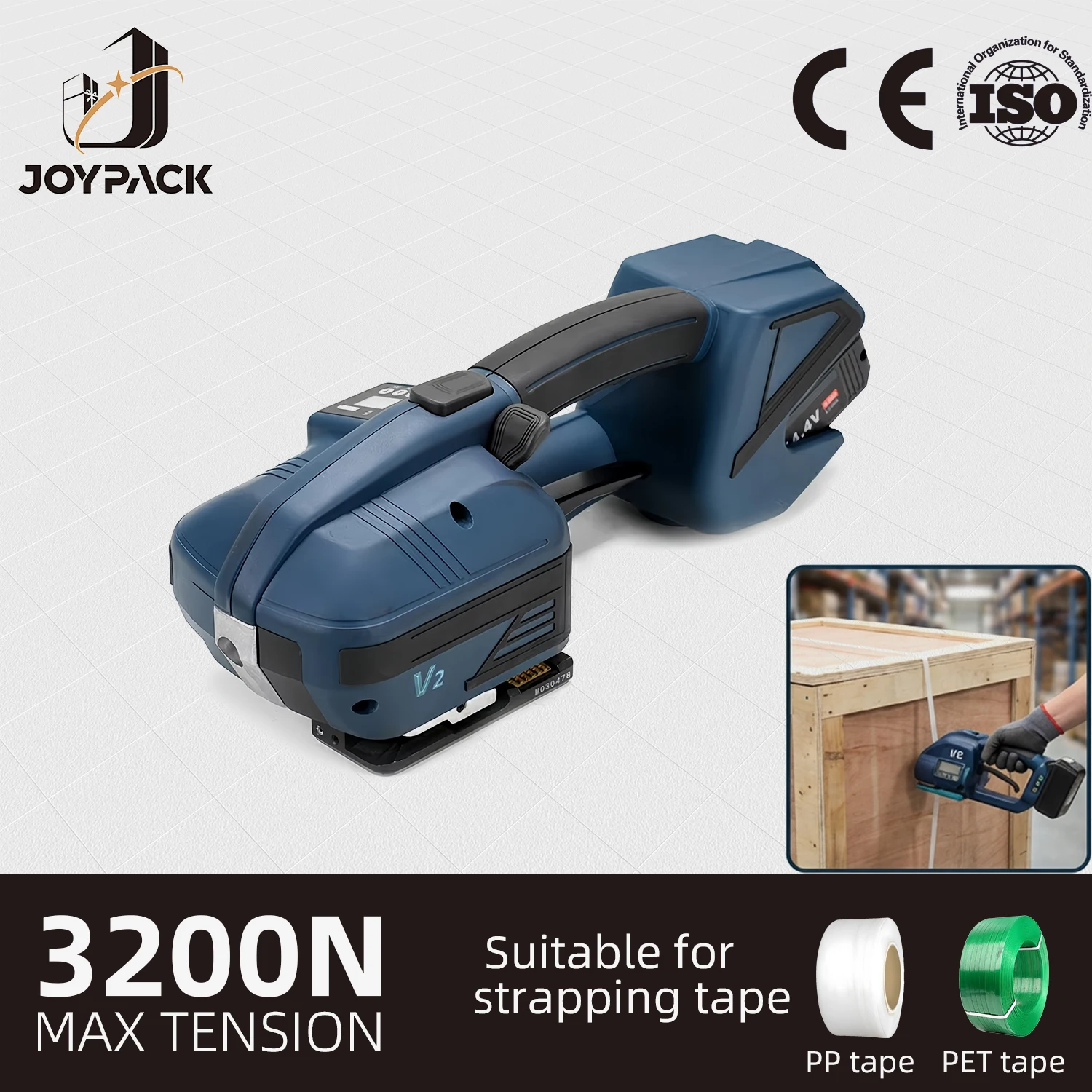 

Industrial Battery Powered Strapping Machine Handheld Electric PET PP Belt Strapping Tool 13-16mm Friction Weld Packaging