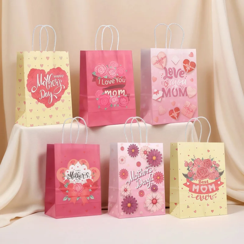 

Cross-Border Mother's Day Gift Packaging Bag Kraft Paper Bag Printed Gift Bag Party Gift Bag Tote Bag In Stock