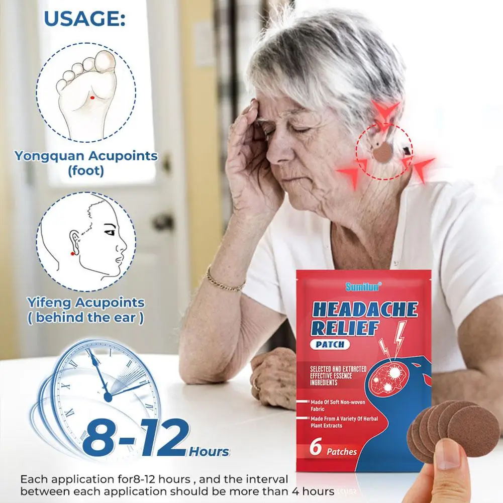 Headache Relief Patch Treatment Migraine Plaster Relieve Dizziness Head Pain Reduce Stress Brain Nerve Relax Acupoint Sticker