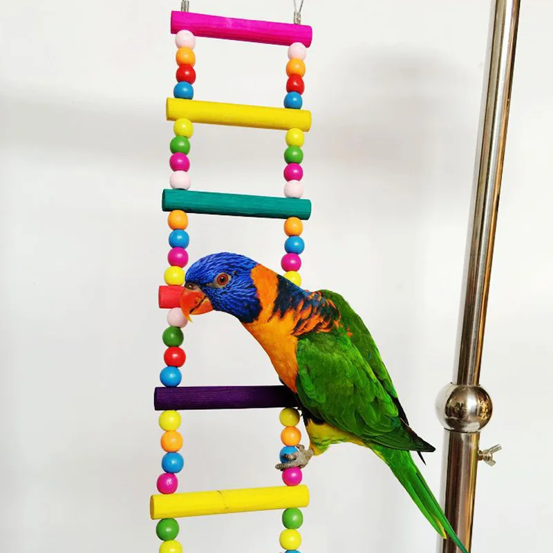 Bird Parrot Toys Colorful Hanging Cage Climbing Ladders with Natural Wood Parrots Suspension Bridge Swing Toys Bird Toy Supplies