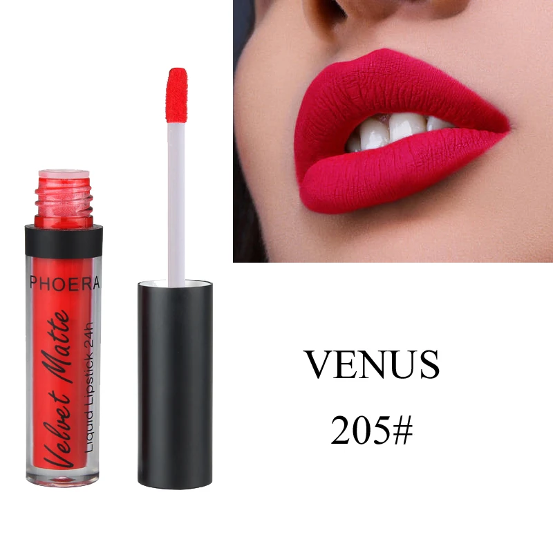 PHOERA 12 Colors Matte Liquid Lipstick Waterproof Long Lasting Velvet Mate Red Lip Gloss Lint Tube Makeup Cosmetic Lipgloss