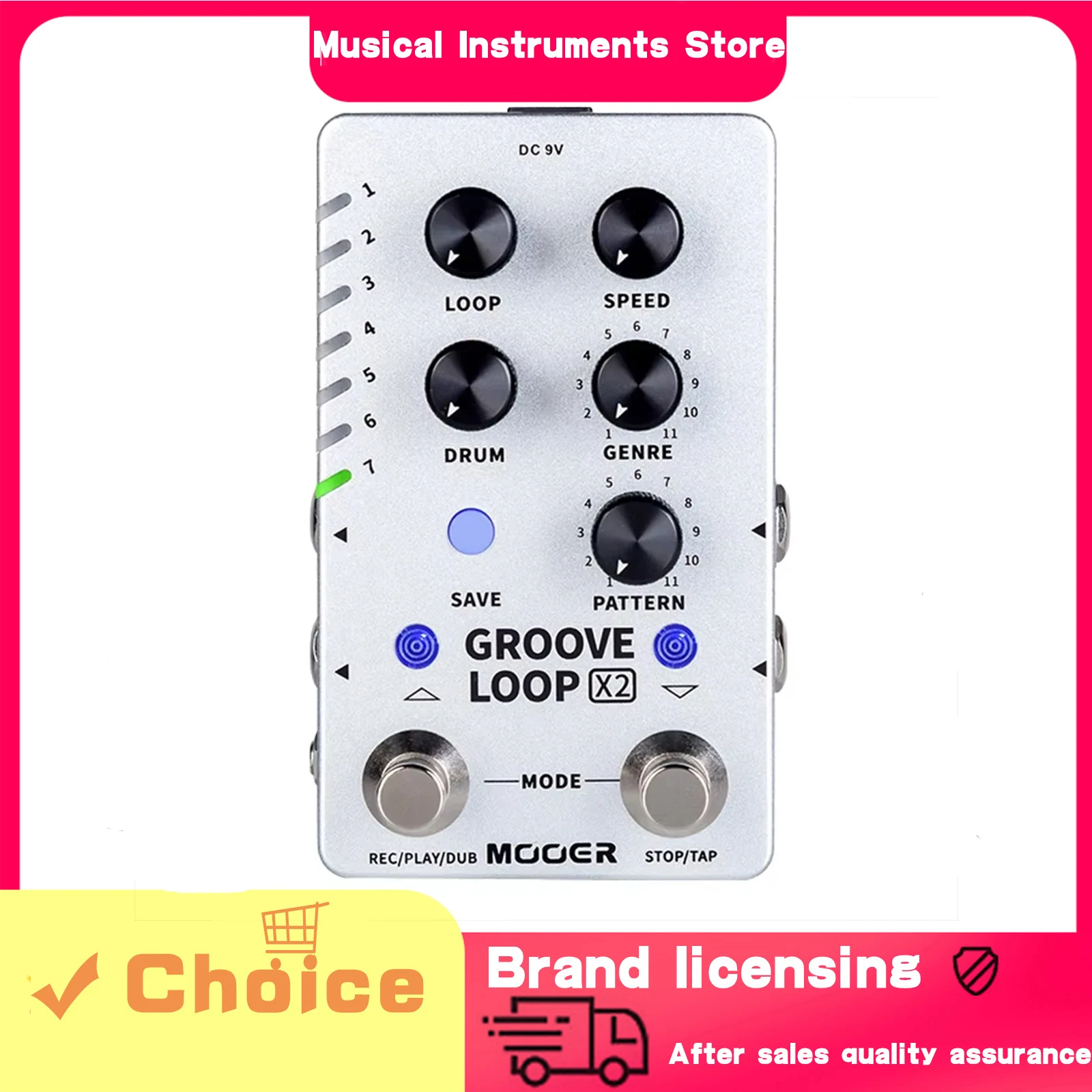 MOOER Guitar Effect Pedal Groove Loop X2 Stereo Looper Pedal With 14 Save Slots Drum Machine Pedal 121 Different Drum Effects